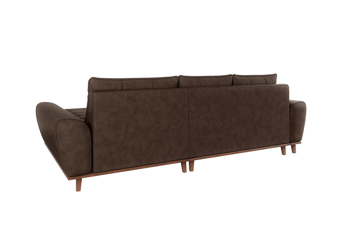 ECKSOFA im Scandi-Stil, Schlaffunktion, Bettkasten B268/T175/H86 cm, Ottomane rechts, Liegefl. 128x209 cm, Mikrofaserstoff in Vintage Braun / 21017 - Eichefarben/Braun, Holz/Textil (268/175cm) - luma-home