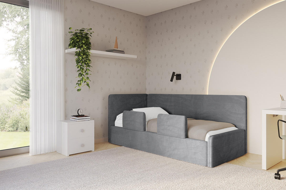 EINZELLBETT Jugendbett mit Bettkasten, Rechts - NORY 100x200 Dunkelgrau - Schieferfarben, Holzwerkstoff/Textil (100/200cm) - ALTDECOR