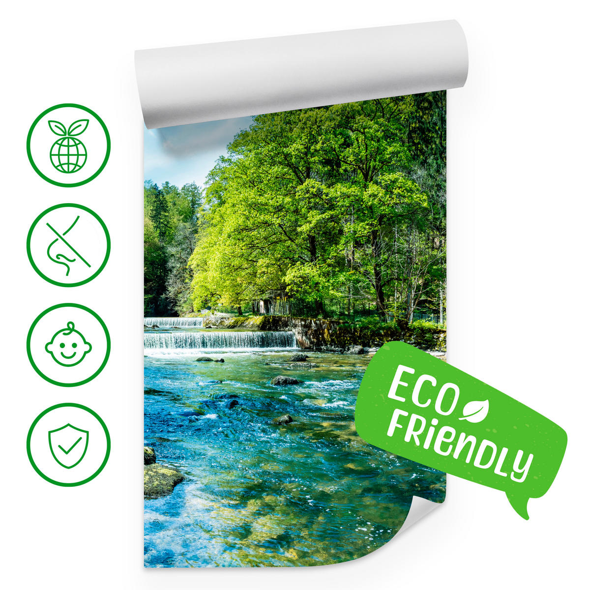 FOTOTAPETE für Wohnzimmer Landschaft Steinerne Fluss Wald Bäum 350x256 - Türkis/Blau, Papier (350/256cm) - Muralo