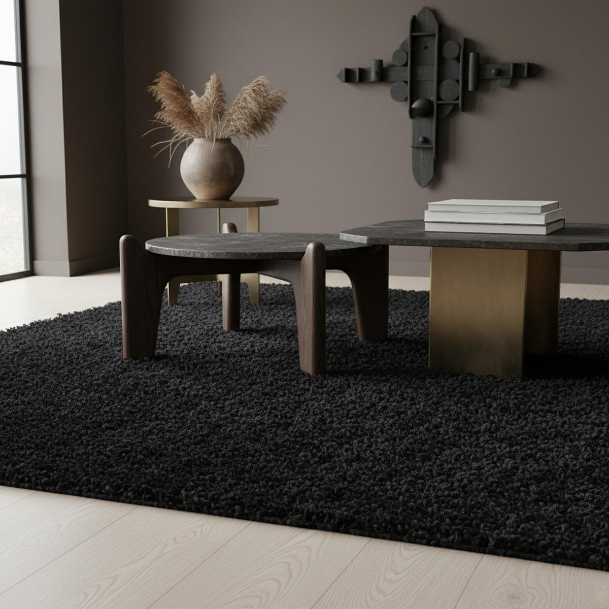 TEPPICH Hochflor Shaggy Uni-Look Polypropylen Wohnzimmer Schwarz Läufer 80x150 - Schwarz, Textil (80/150cm) - KADIMA DESIGN