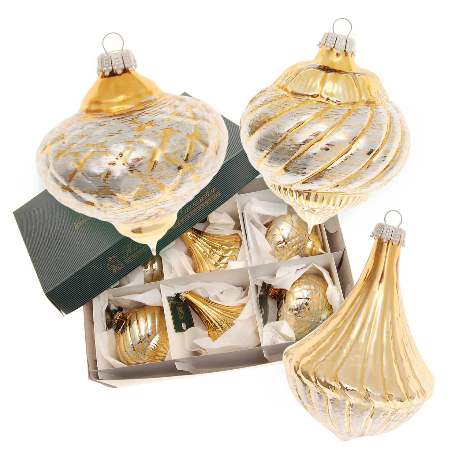 CHRISTBAUMSCHMUCK Barock Goldfarbig 8cm (Glas / 6 Stk.) - Goldfarben, Glas (8/8/8cm) - Krebs Glas Lauscha