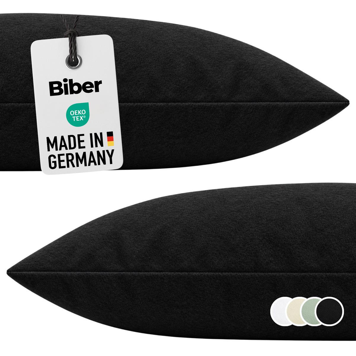 BIBER-KISSENBEZÜGE 40x80 2er Set - Made in Germany! Kuschelig warmer Flanell Kissenbezug aus 100% Baumwolle - Schwarz - Schwarz, Textil (80/40cm) - Carpe Sonno
