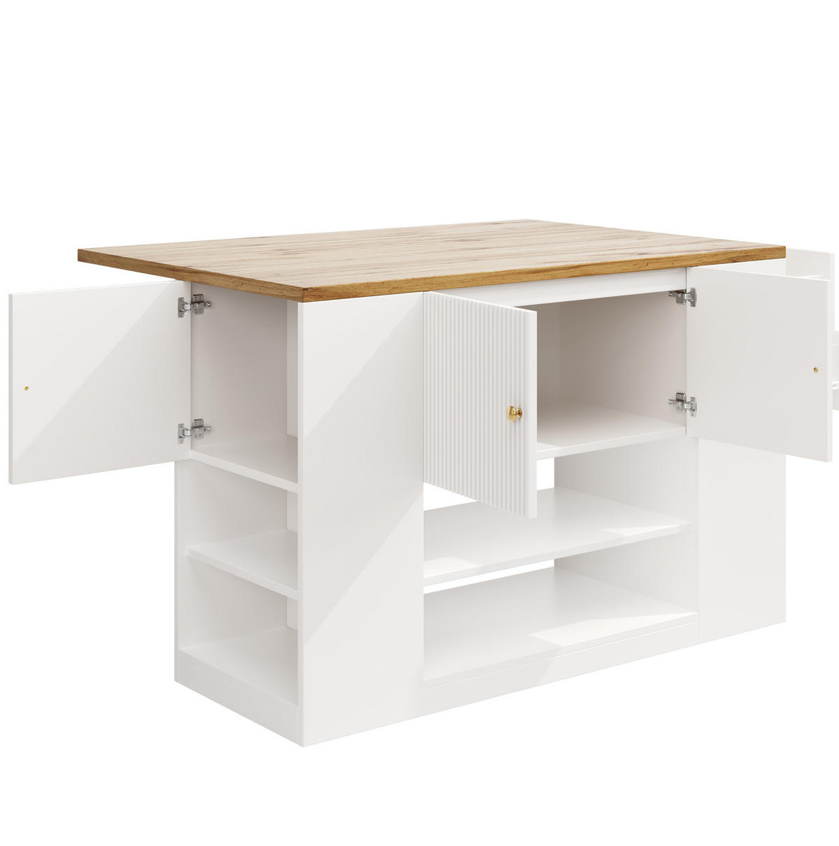 KÜCHENINSEL 140/70/90 cm aus MDF und Metall mit klappbarer Tischplatte Weiß - Weiß, Holzwerkstoff (40/90/140cm) - Modenvie
