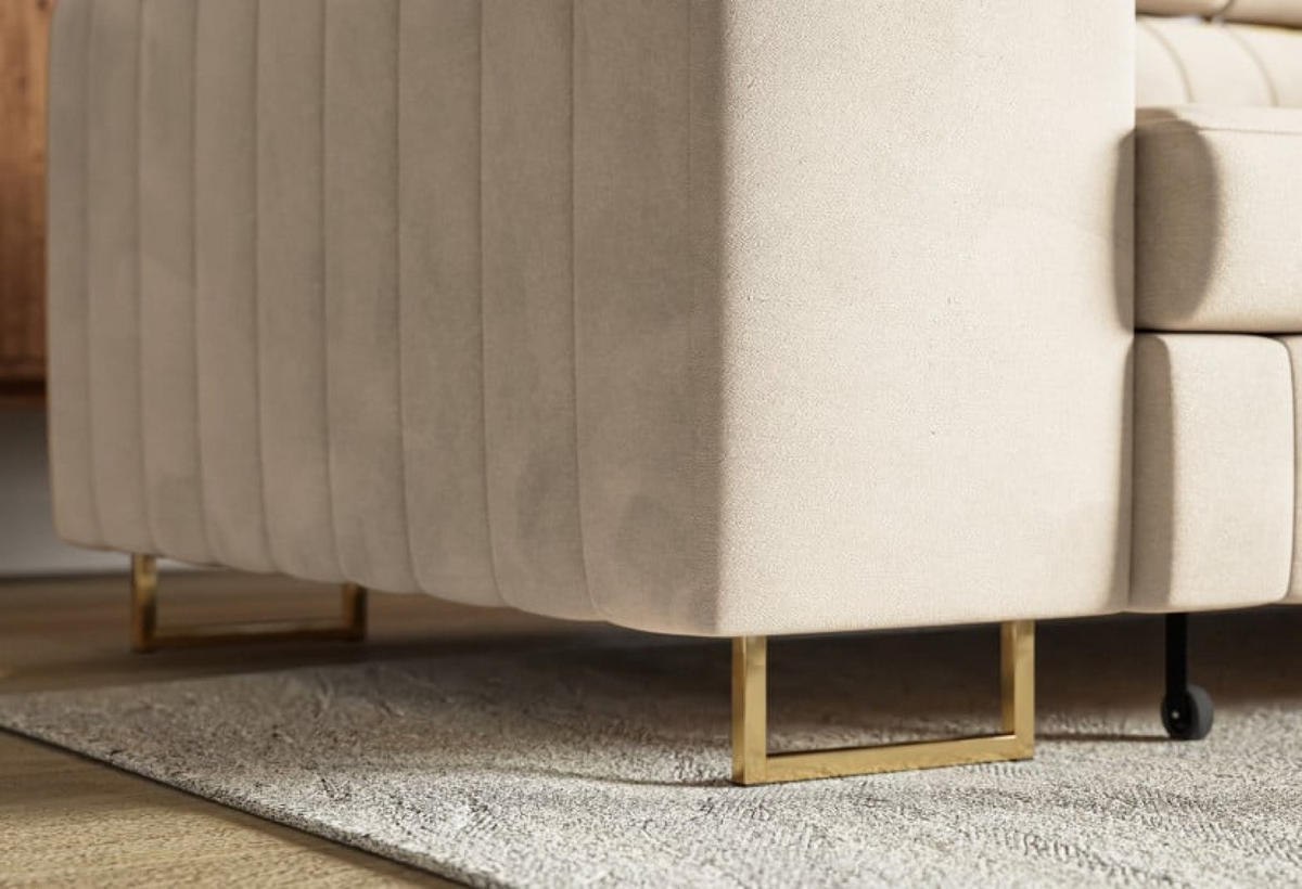 ECKSOFA Beige NOLA Matt Velvet Goldene Beine Rechts - Beige, Textil (203/274cm) - Sepro Meble