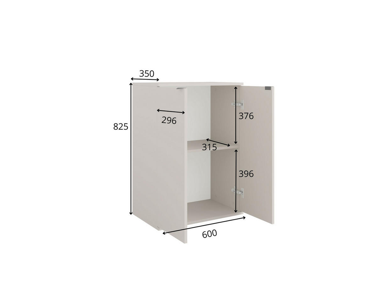 KOMMODE METRIX 60/82,5/35cm mit Schubladen 2 Türen Weiß - Weiß, Holzwerkstoff (60/82.5/35cm) - MASSENO