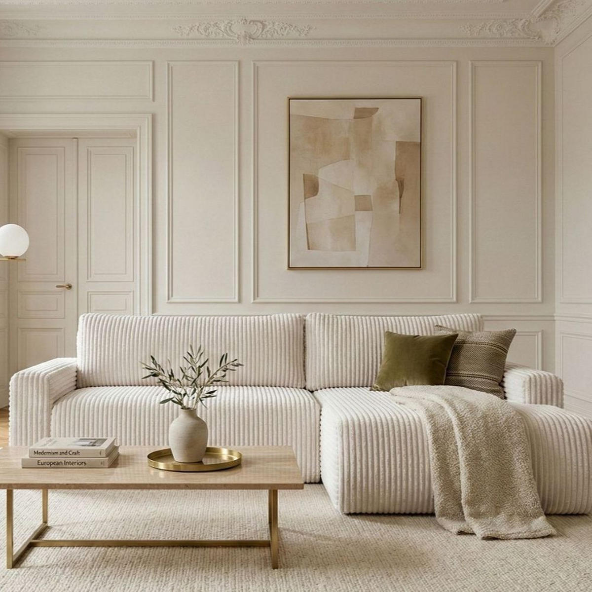 ECKSOFA MILO SMALL mit Schlaffunktion und Bettkasten, Rechts - TILIA 08 - Creme, Holz (240/142cm) - Dekori_Interiors