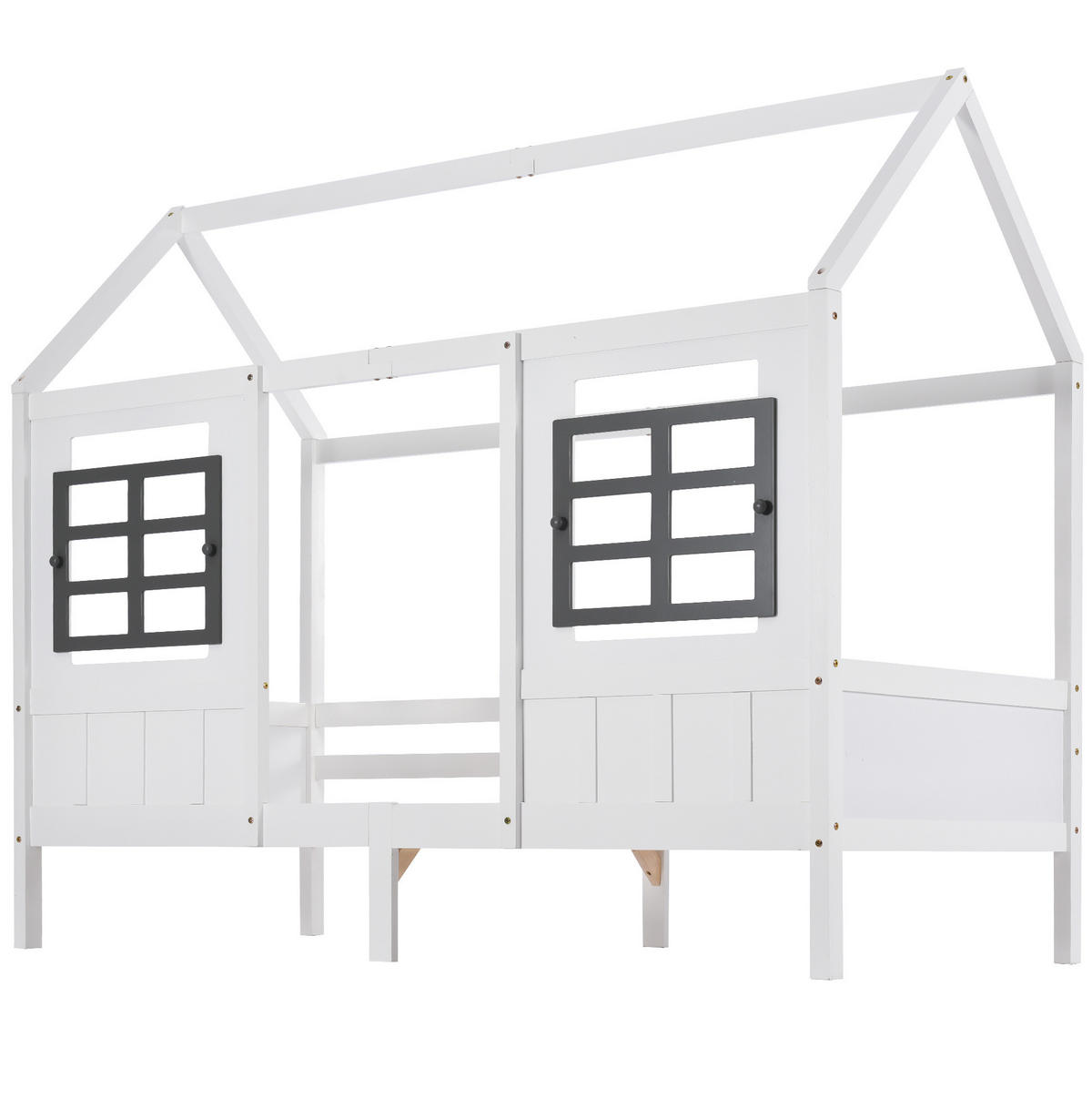 HAUSBETT 90/200 cm mit 2 Schubladen und Doppelfenstern aus Kiefer und MDF, Weiß - Weiß, Holzwerkstoff (90/200cm) - Redom