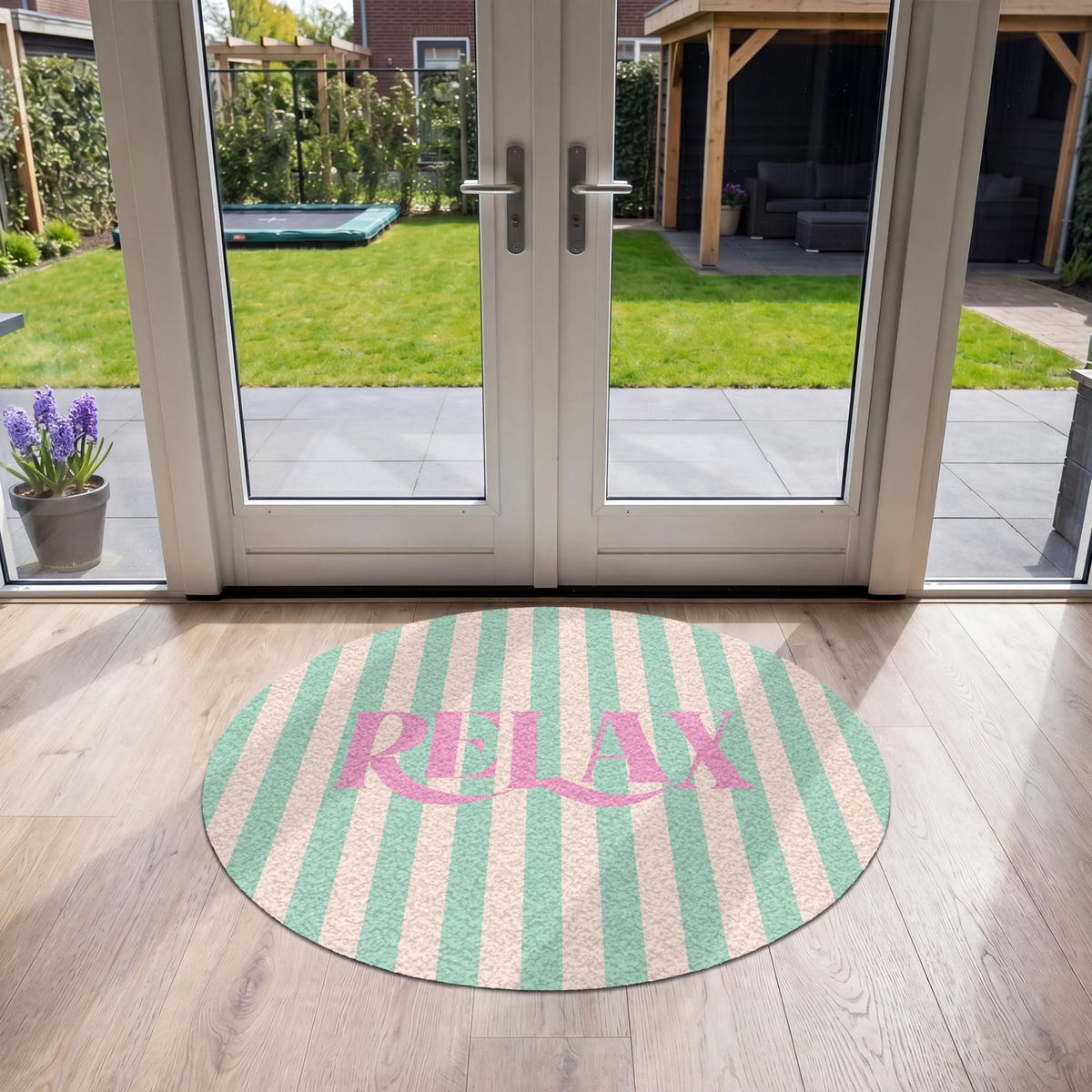 FUSSMATTE Rosa – Grün – Streifen – Entspannung 120x120 cm - Mintgrün, Kunststoff (120/0.4cm) - MuchoWow