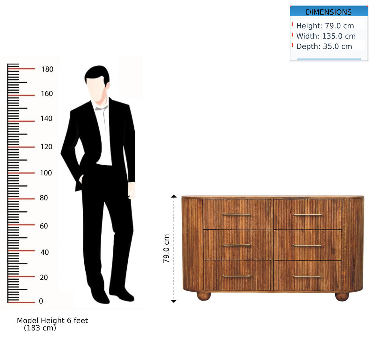 SIDEBOARD mit Amber-Eichen-Finish, Platz auf der Tischplatte, braun - Goldfarben/Braun, Holz/Metall (135/79/35cm) - Artisan Furniture