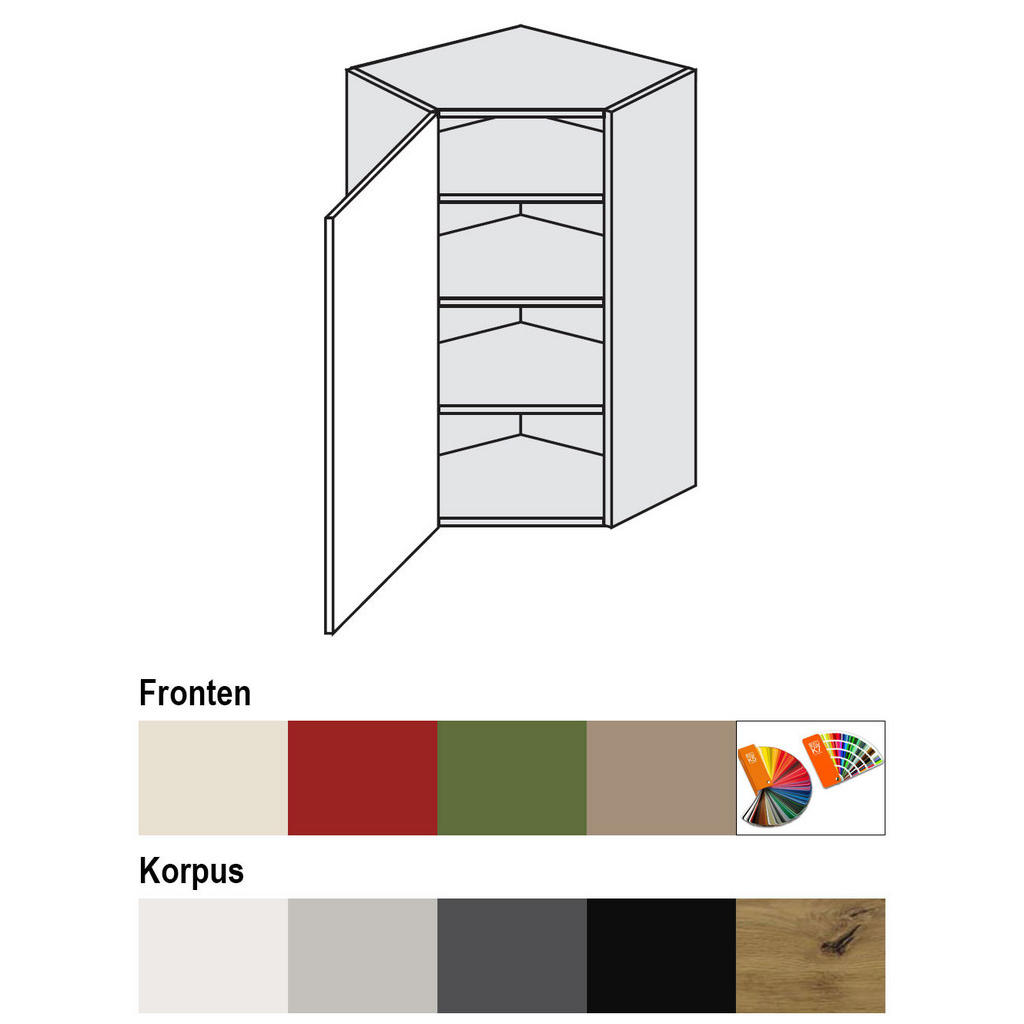 Thumbnail - Feldmann-Wohnen Eckhängeschrank, Mehrfarbig, Schwarz, Holz, 3 Fächer, 60x96x60 cm, Küchen, Küchenmöbel, Küchenschränke, ...