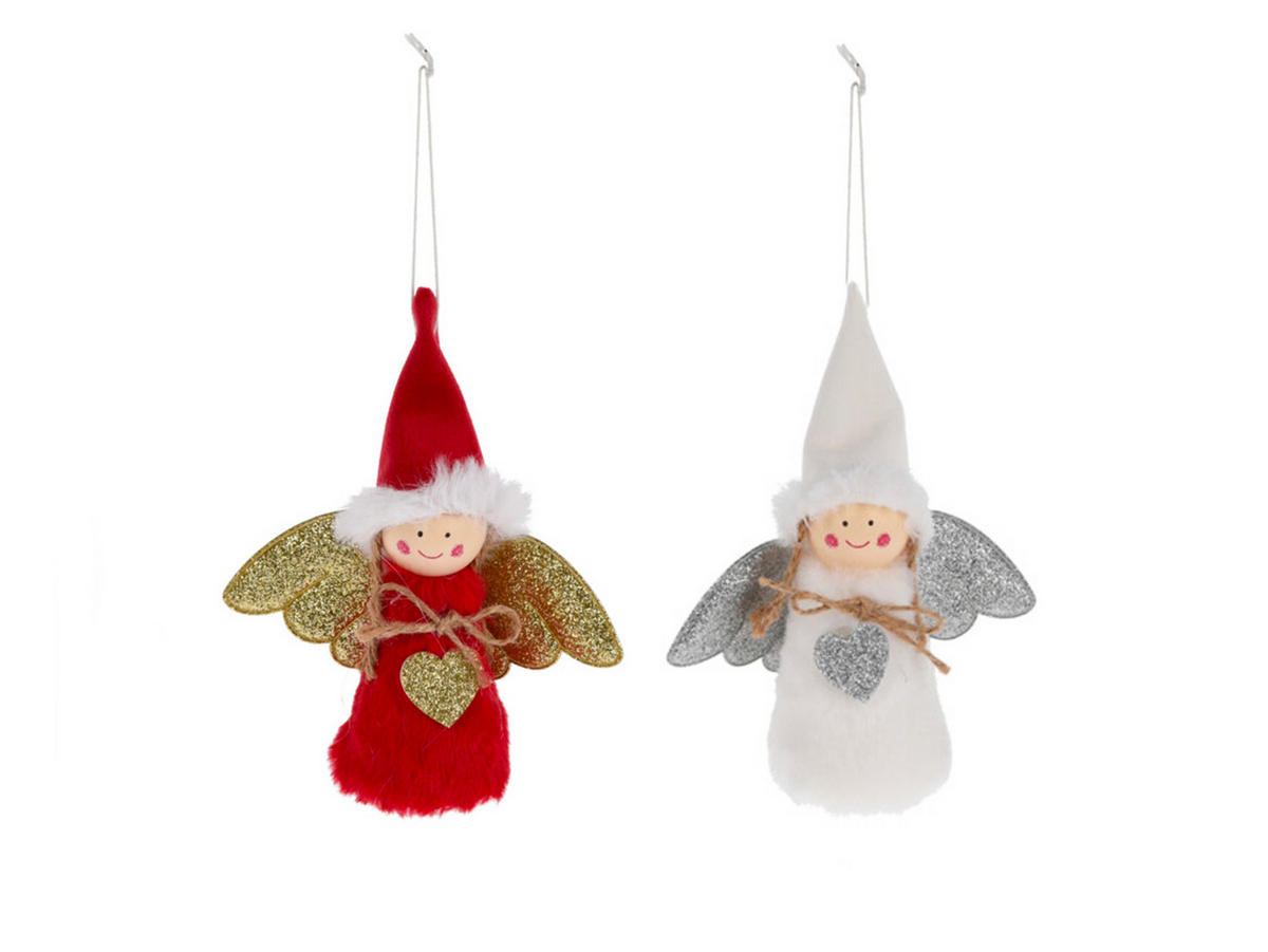 LAALU WEIHNACHTSBAUMSCHMUCK-SET 2tlg. Engel mit Herz-Mix 14 cm - Rot/Silberfarben, Textil (20/10/30cm) - LAALU