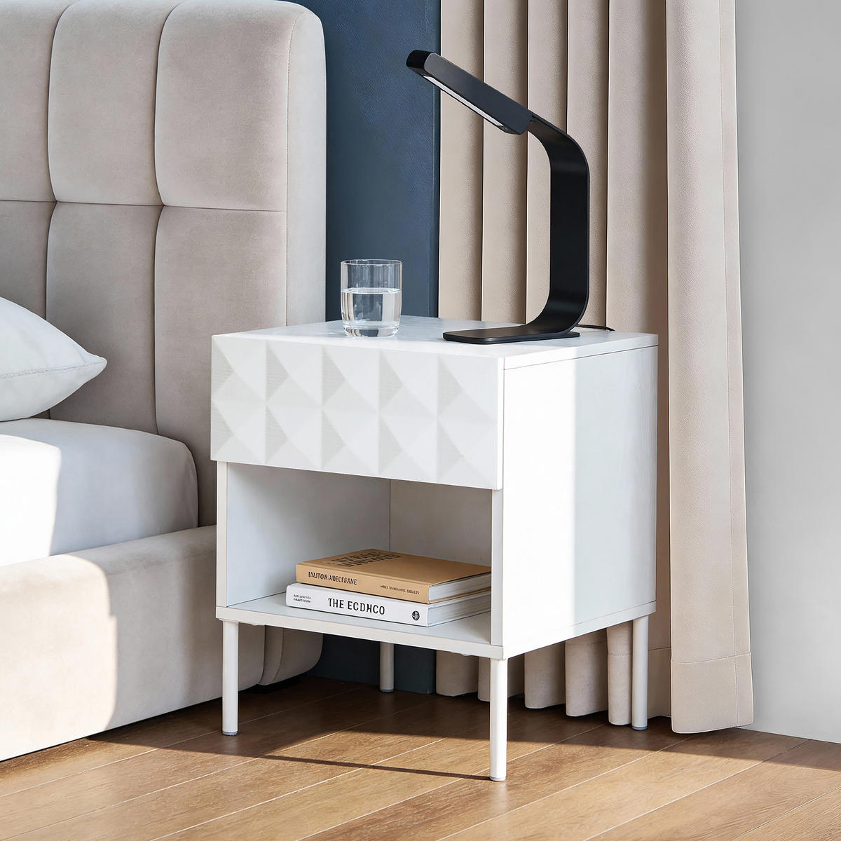 NACHTTISCH Weiß mit 1 Schublade und Ablagefach | B40 x T39 x H50 cm - Weiß, Holzwerkstoff (40/50/38.5cm) - Hometopia