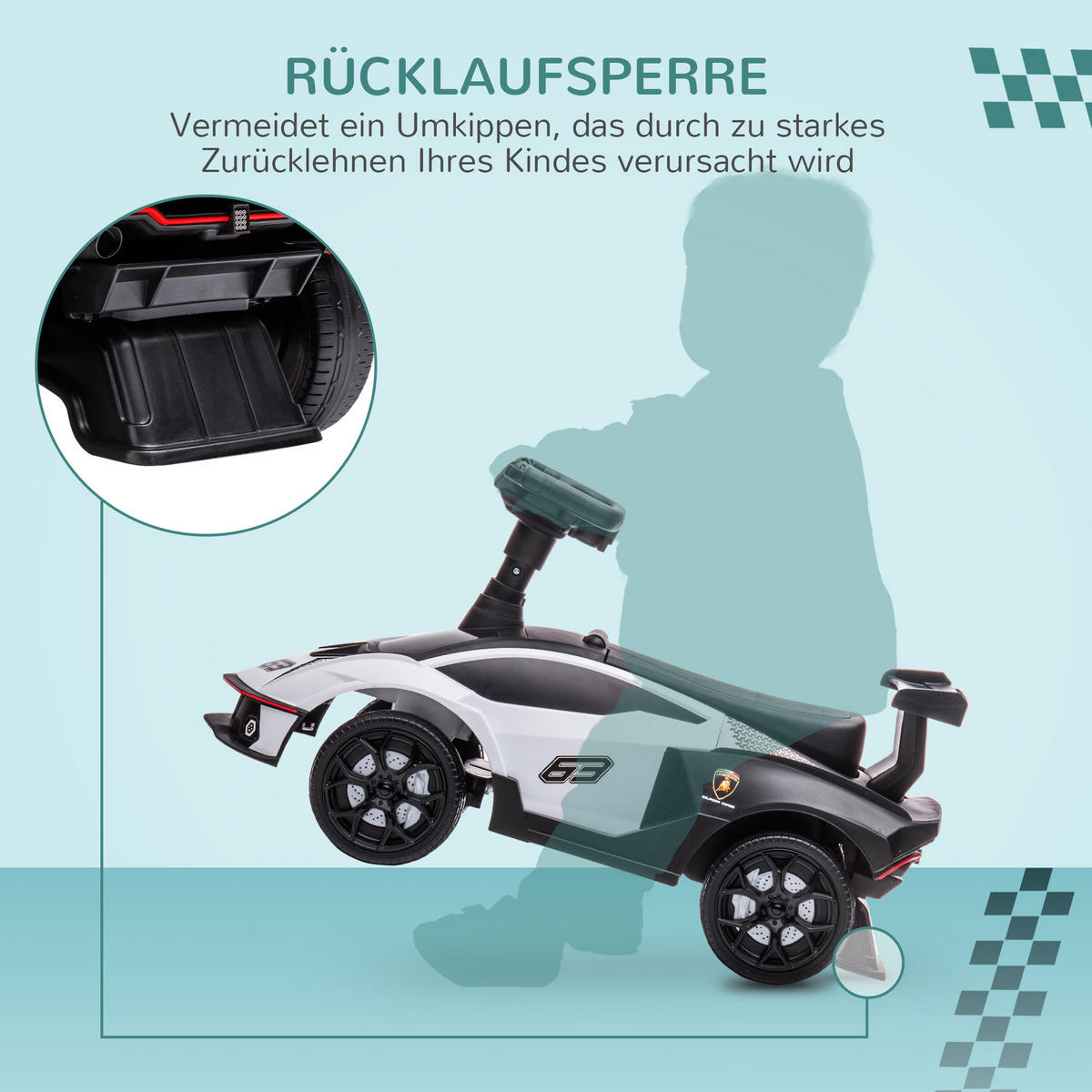 KINDER RUTSCHAUTO, Weiß+Schwarz, Kunststoff+ Metall - Weiß, Metall (67/28/38cm) - AIYAPLAY