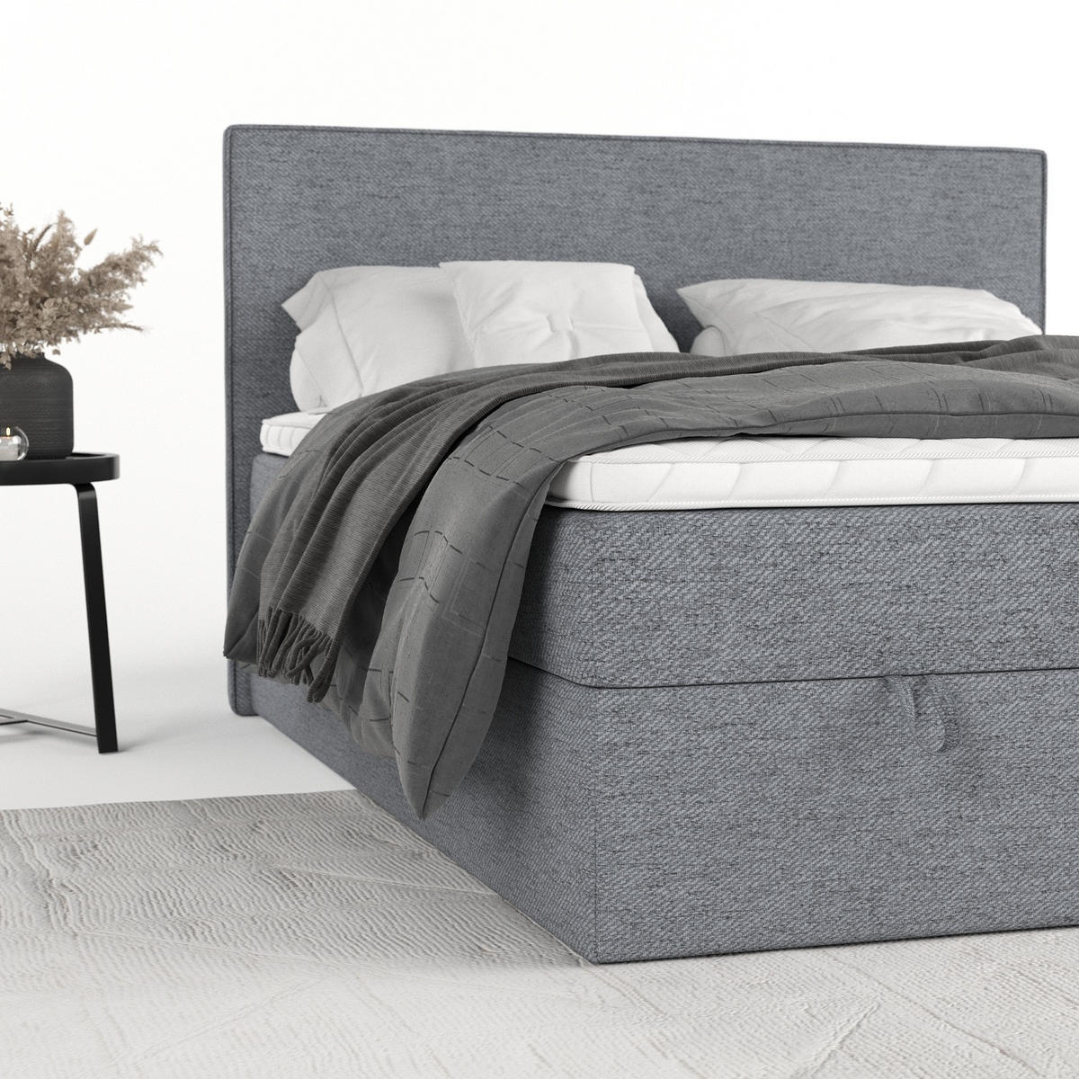 BOXBETT Velma 160/200 cm Grau im Neve Stoff - Schwarz/Grau, Holz/Holzwerkstoff (160/200cm) - AltaBeds