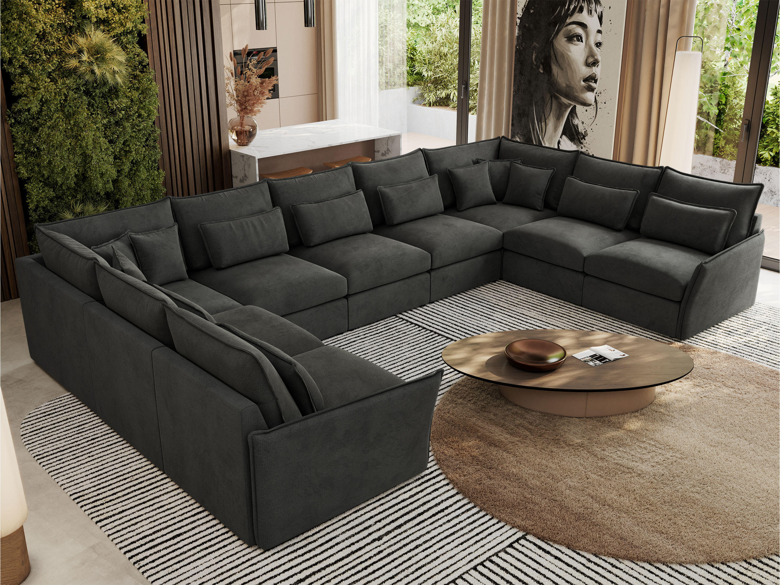 WOHNLANDSCHAFT VERSO U 9M Dunkelgrau Velvet - Dunkelgrau/Schwarz, Kunststoff/Textil (442/93/270cm) - MKS