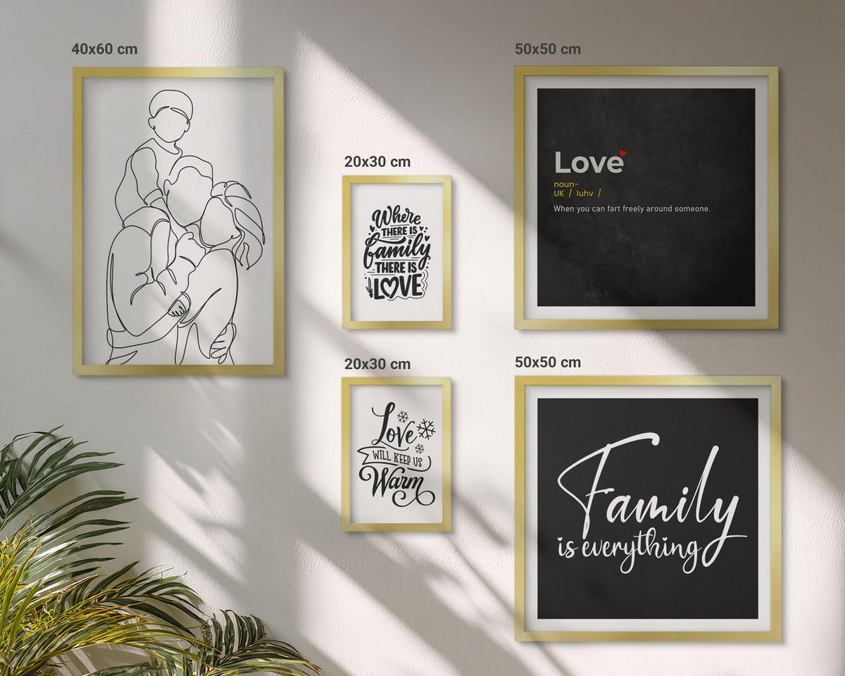 BILDER SET 5er Set - 50x50 cm & 20x30 cm & 40x60 cm Goldrahmen - Herbstliche Berge, Flusshütte - Goldfarben, Kunststoff (40/60cm) - TULUP