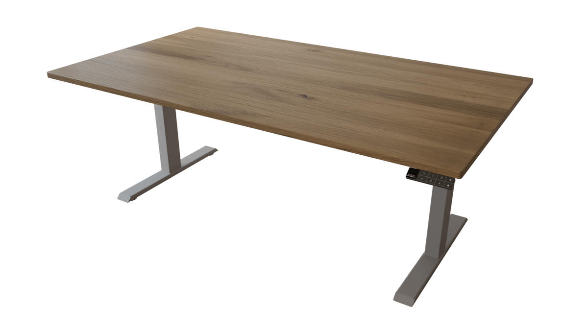 SCHREIBTISCH 180/100 elektrisch höhenverstellbar aus Wildeiche - Silber - Braun/Grau, Holz (100/180/72.5cm) - MeinMassivholz
