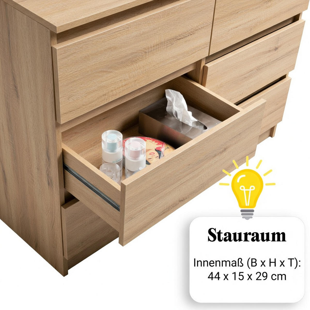 KOMMODE mit 6 Schubladen 95 cm breit in Sonoma - Sonoma Eiche, Holzwerkstoff (95/78/35cm) - Home Collective