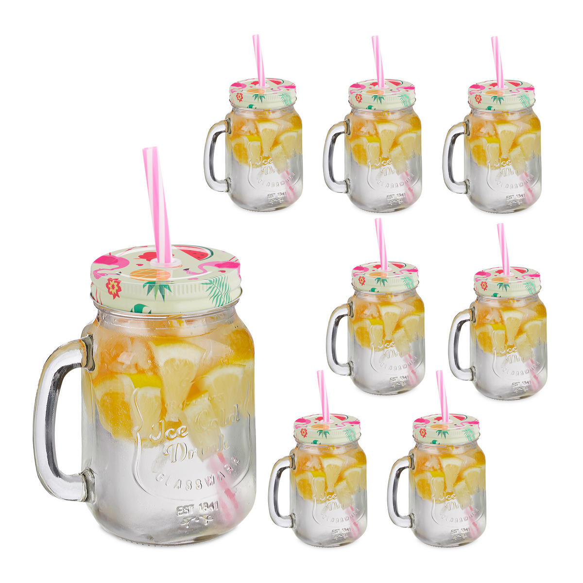8XTRINKGLAS - Multicolor, Glas/Metall (0.5L) - Relaxdays