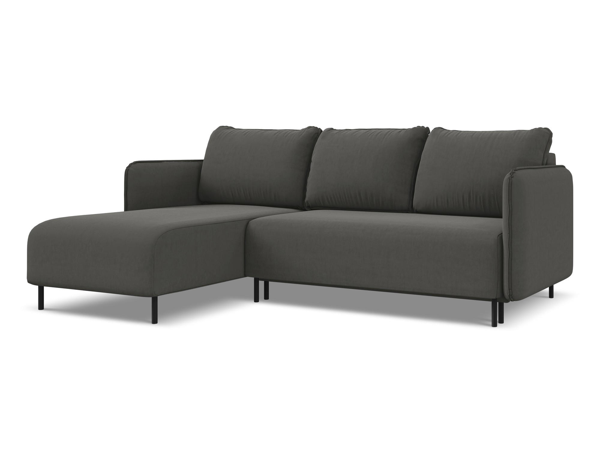 ECKSOFA mit Schlaffunktion Samt Stoff Grau - Dunkelgrau/Schwarz, Holz/Textil (162/236cm) - Makamii