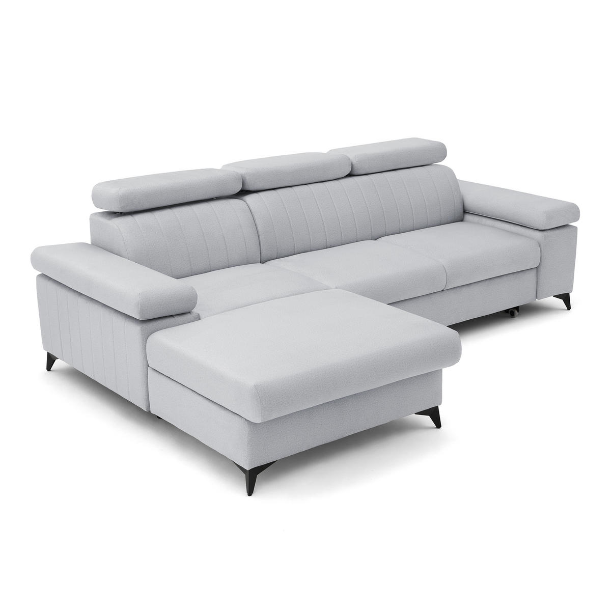 ECKSOFA FELIX L Links mit Schlaffunktion Velours Hellgrau - Hellgrau/Schwarz, Holz/Textil (257/176cm) - Muffo