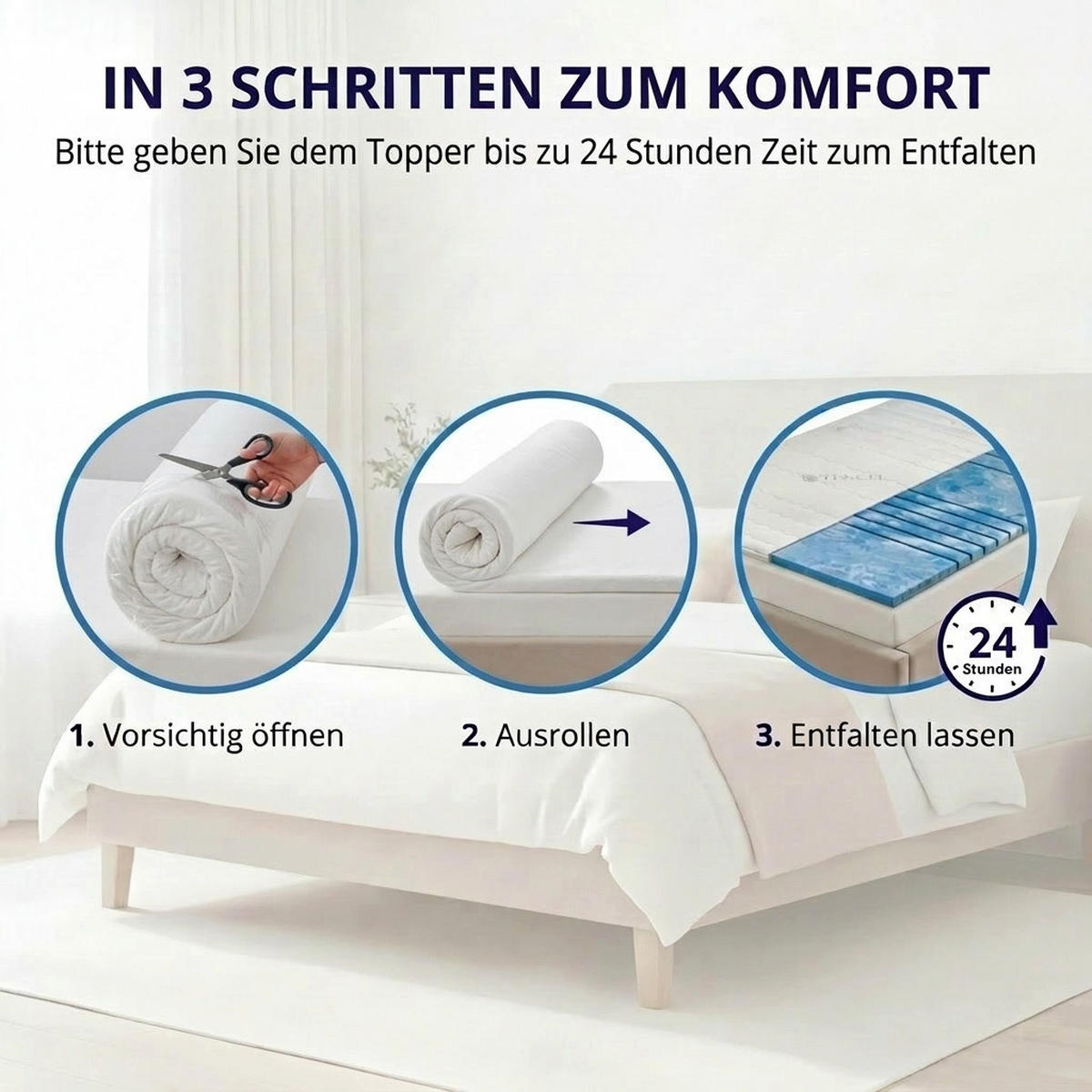 TOPPER 90x200 cm – 8 cm Gelschaum – 7 Zonen – TENCEL™ Lyocell Bezug – präzise Druckentlastung - Weiß, Textil (90/200cm) - Mister Sandman