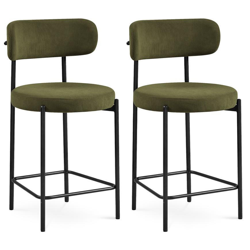 BARHOCKER 2er-Set Iris modernen aus khakifarbenem Cord, 65 cm - Schwarz/Grün, Textil/Metall (51.5/96/53cm) - Sicaan