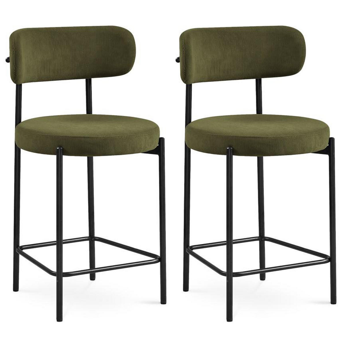 BARHOCKER 2er-Set Iris modernen aus khakifarbenem Cord, 65 cm - Schwarz/Grün, Textil/Metall (51.5/96/53cm) - Sicaan