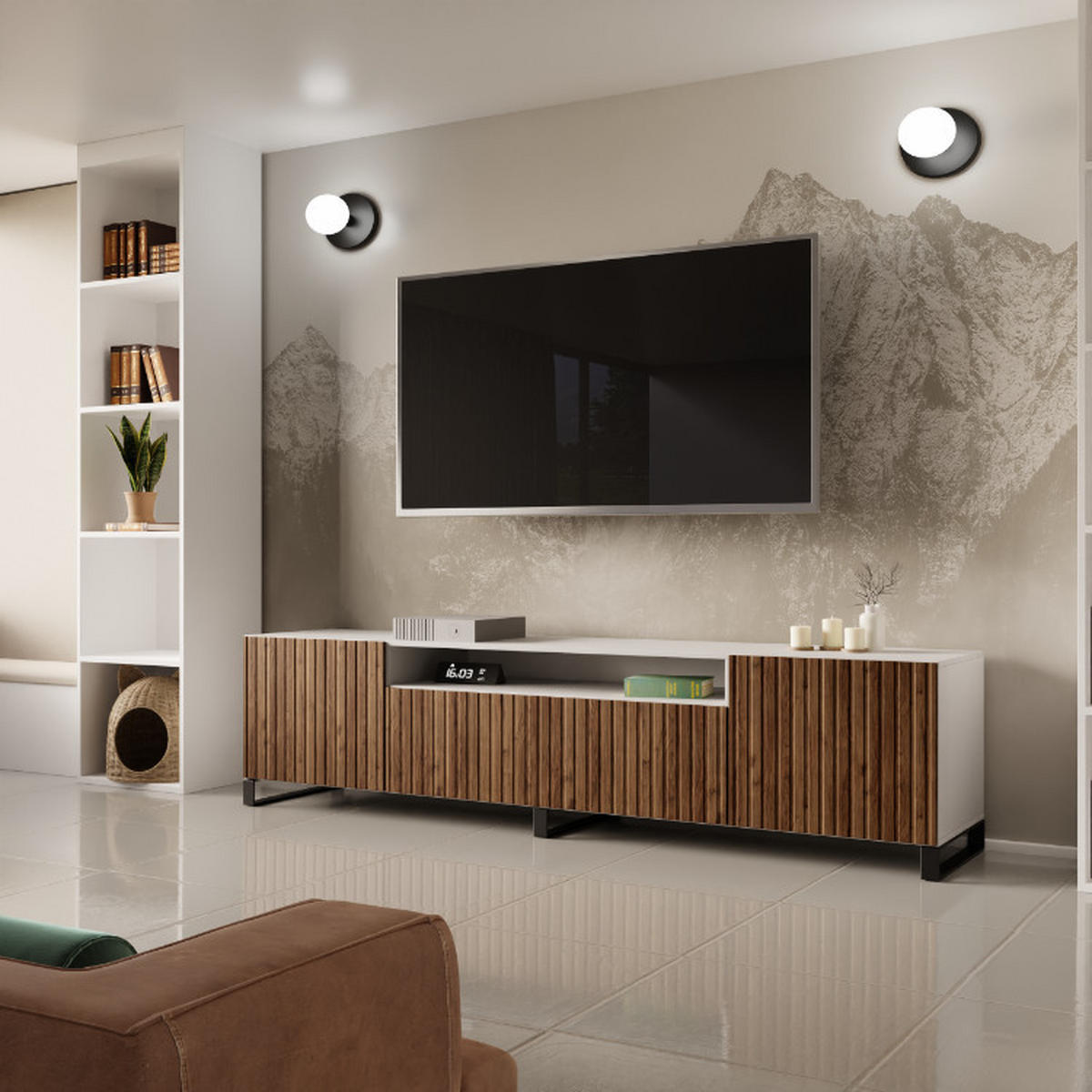 TV-SCHRANK Mio III 200 cm, dreitürig, weiß, catania - Weiß/Braun, Kunststoff (200/53/41cm) - Margaret Hadas24