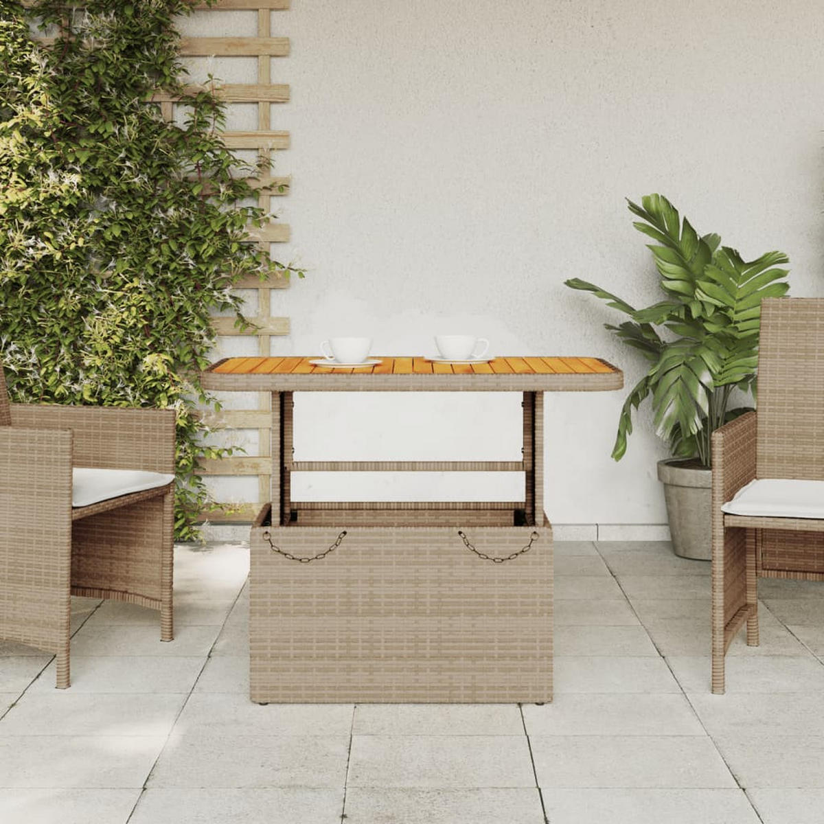 GARTENTISCH Beige 90/55/71 Cm Poly Rattan Und Akazienholz - Beige, Kunststoff (90/55/71cm) - vidaXL