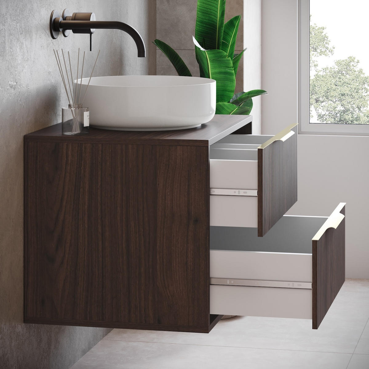 WASCHBECKENUNTERSCHRANK Rimini 2 Schubladen Walnuss Braun - 80 x 46 x 46 cm - Walnussfarben/Braun, Holz (80/46/46cm) - Badplaats