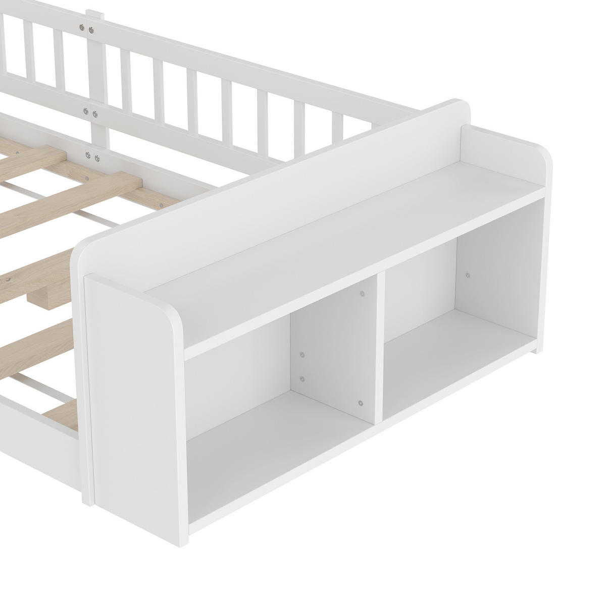 KINDERBETT aus Kiefernholz und MDF 90x200 cm Weiß mit offenem Stauraum und Regalen - Weiß, Holzwerkstoff (90/200cm) - IVMEU