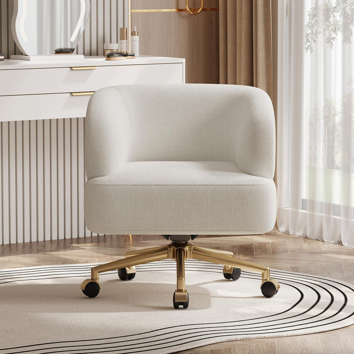 DREHSTUHL Chenille mit 360°-Drehung, Rollen 71/60/71 cm Beige - Beige, Textil (60/71/71cm) - Redom