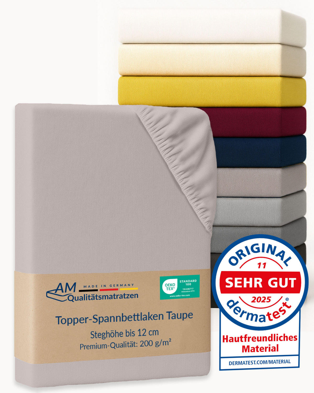 SPANNBETTLAKEN TOPPER 160/210/12 cm Taupe - Taupe, Textil (160/210cm) - AM Qualitätsmatratzen