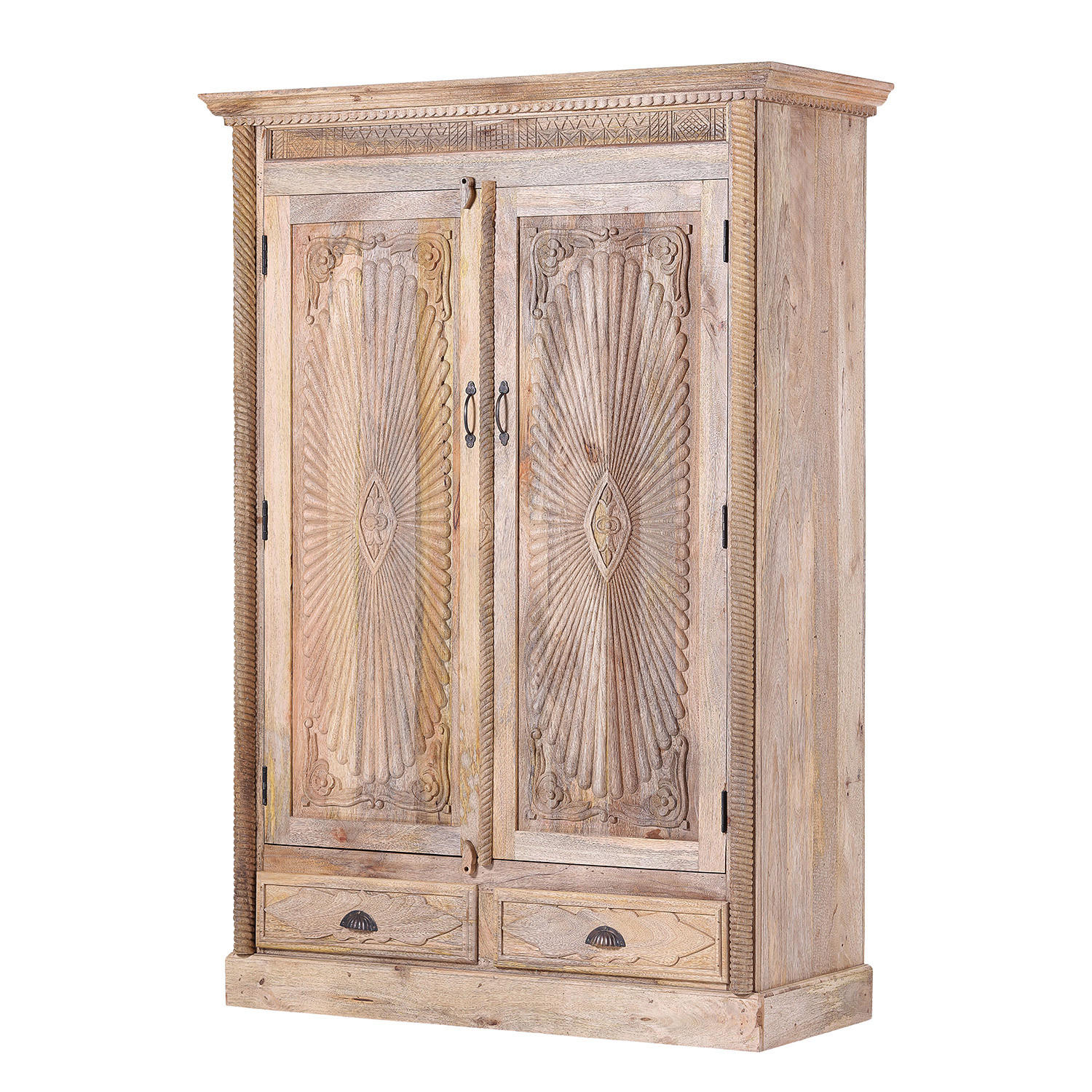 GARDEROBENSCHRANK - Mango massiv - Braun, Holz (130/184/52cm) - home24