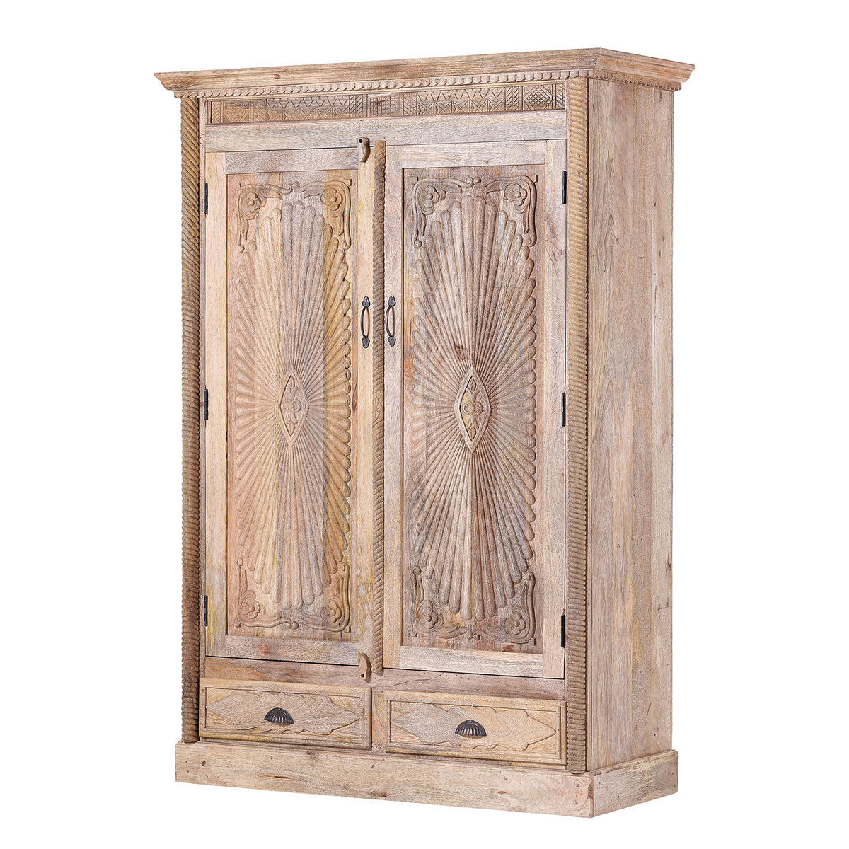 GARDEROBENSCHRANK - Mango massiv - Braun, Holz (130/184/52cm) - home24