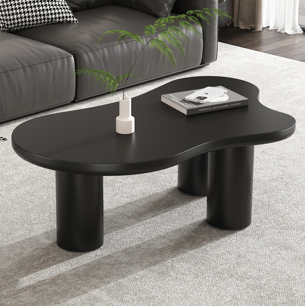 KONFERENČNÍ stolek z MDF, 107/66/40,5 cm černý, ve tvaru oblaku - černá, kompozitní dřevo (107/66/40.5cm) - BEAOK