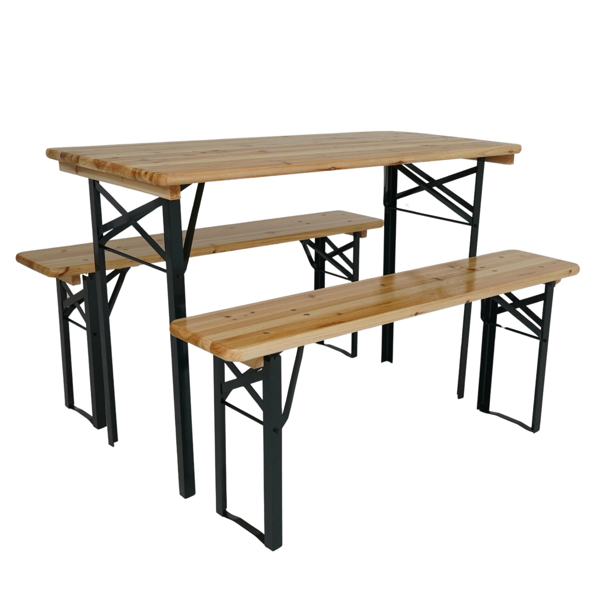 BIERZELTGARNITUR WIESN klappbar 116cm breit 3-teilig lackiertes Holz - Schwarz/Naturfarben, Holz/Metall - CHEFGASTRO