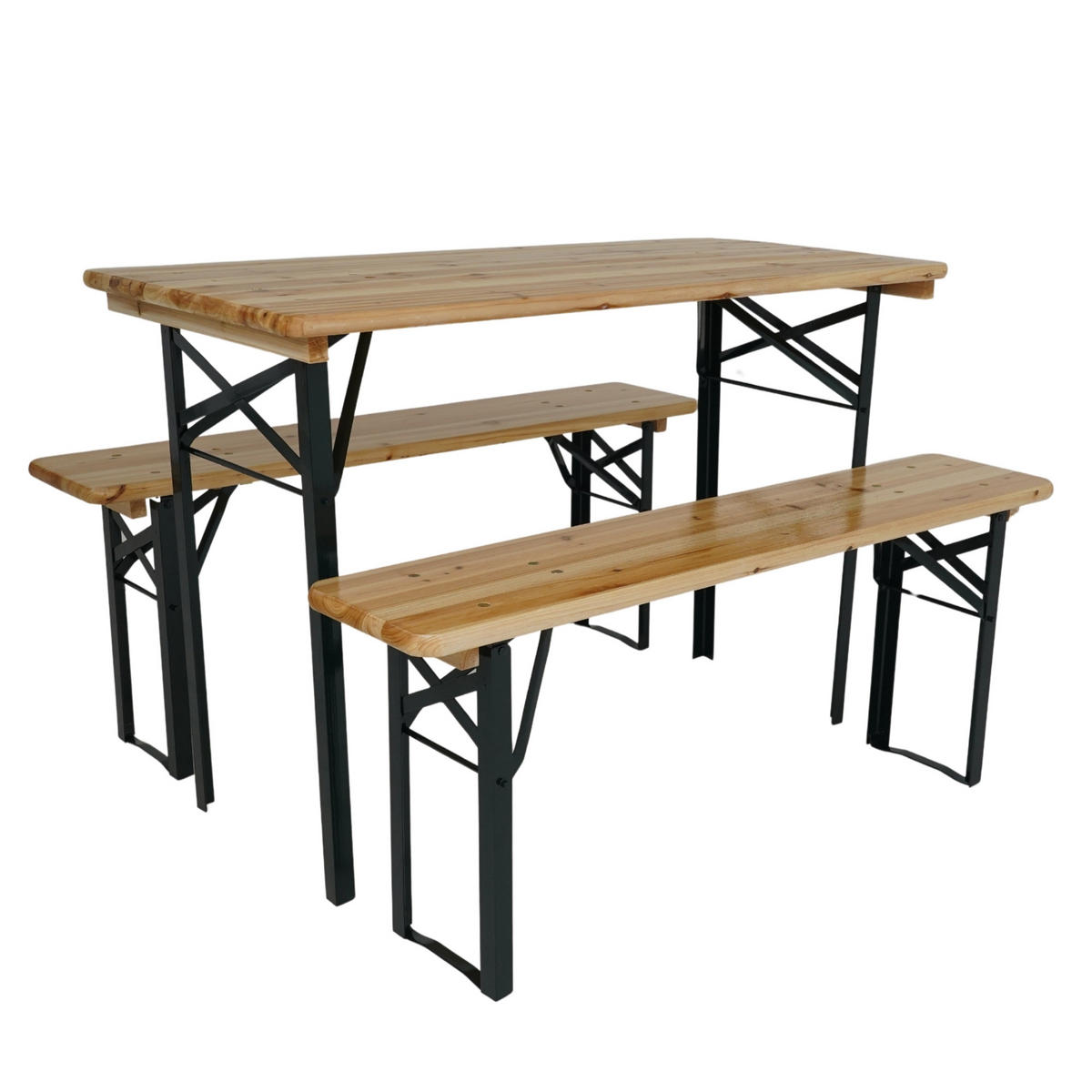 BIERZELTGARNITUR WIESN klappbar 116cm breit 3-teilig lackiertes Holz - Schwarz/Naturfarben, Holz/Metall - CHEFGASTRO