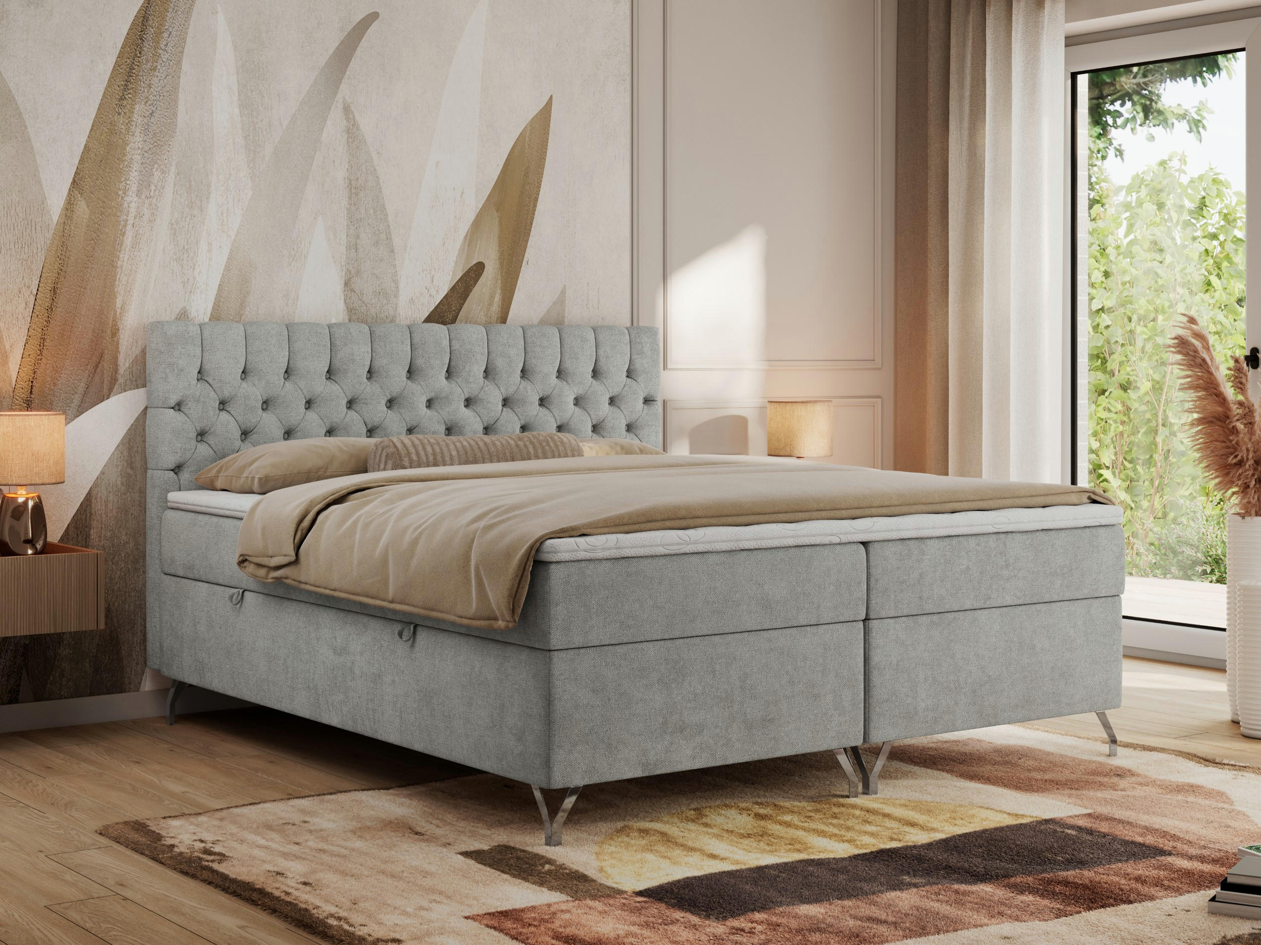 BOXBETT GRIMALDI 200/200 Hellgrau Struktur - H3 - Hellgrau, Holz/Textil (200/200cm) - MKS