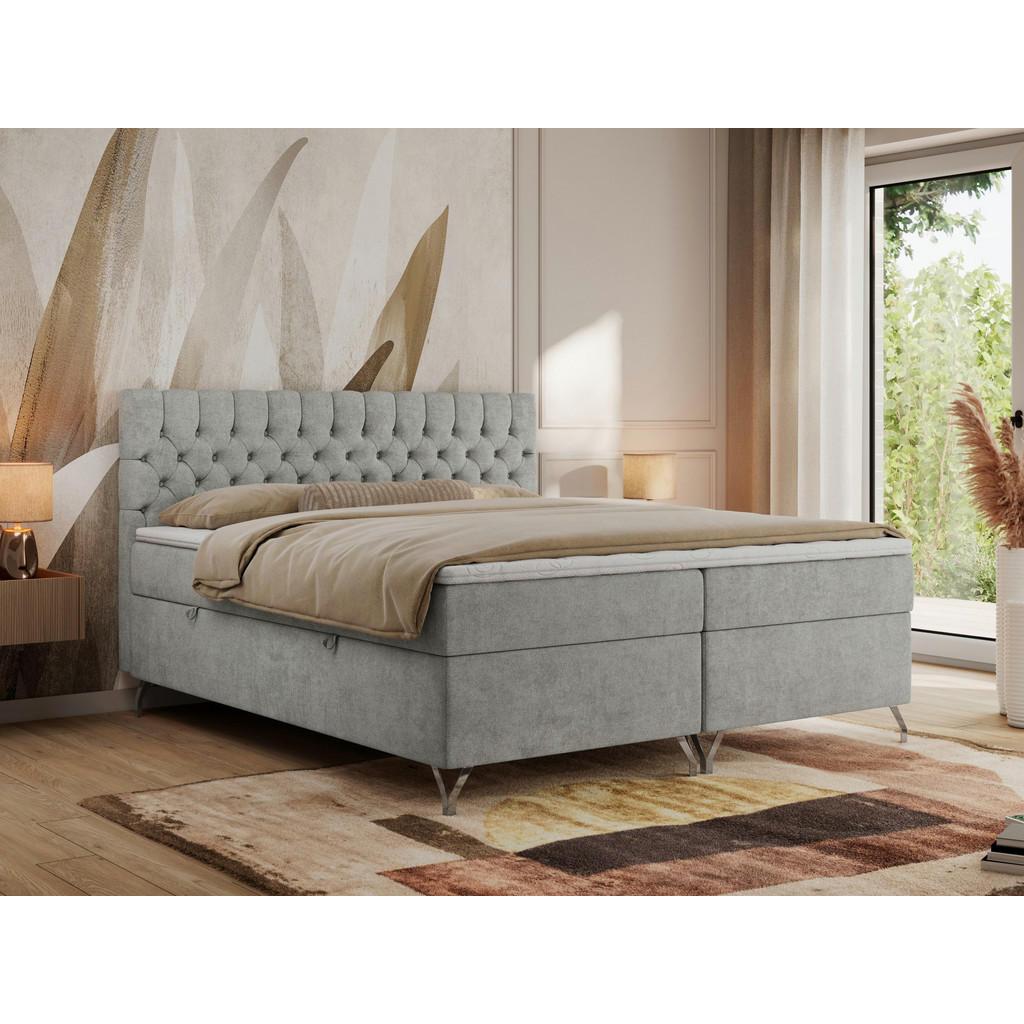Thumbnail - MKS Boxbett, Hellgrau, Textil, 2-Sitzer, H4, 7-Zonen, Rechteckig, 200x200 cm, Schlafzimmer, Betten, Boxspringbetten