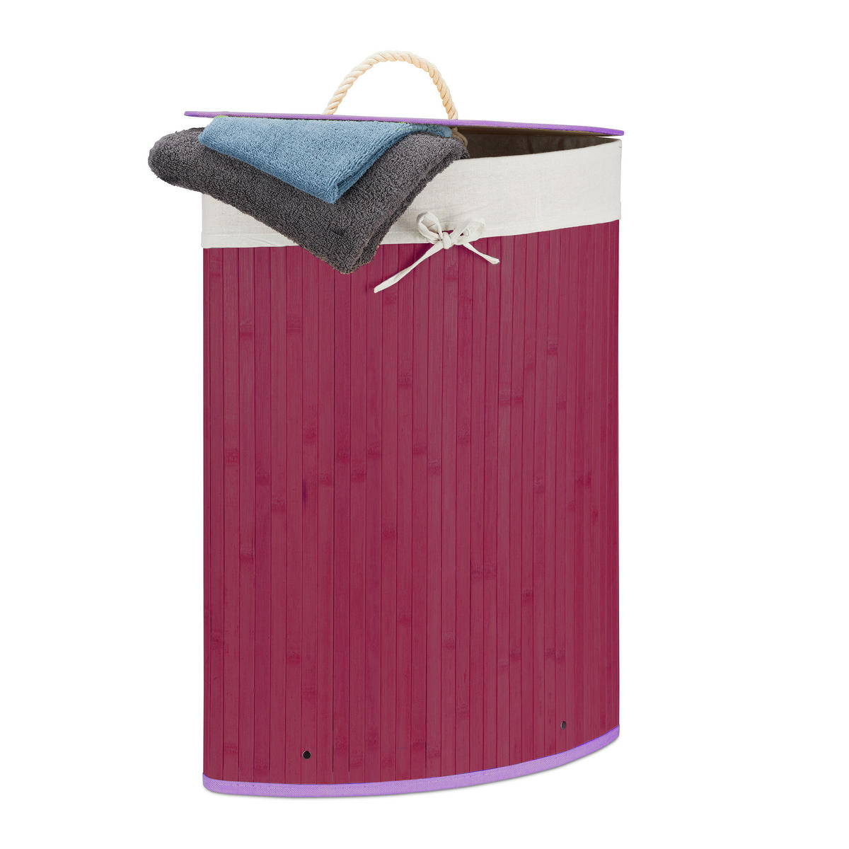 ECKWÄSCHEKORB - Lila, Holz/Textil (49.5/65/37cm) - Relaxdays