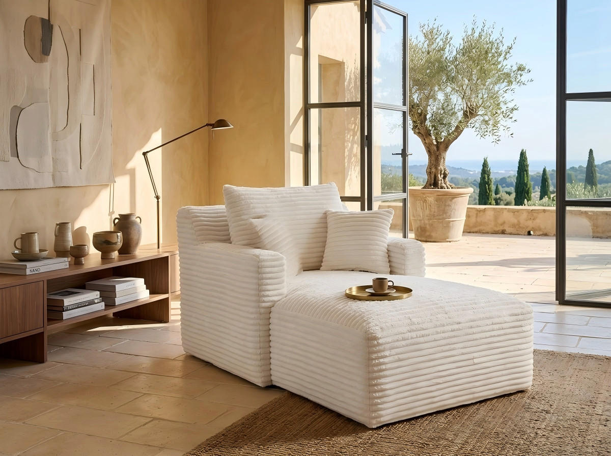 RELAXSESSEL aus Cord Modulare Chaiselongue & ohne Montage - Creme, Textil (32.99/127/32.99cm) - Urban Meuble
