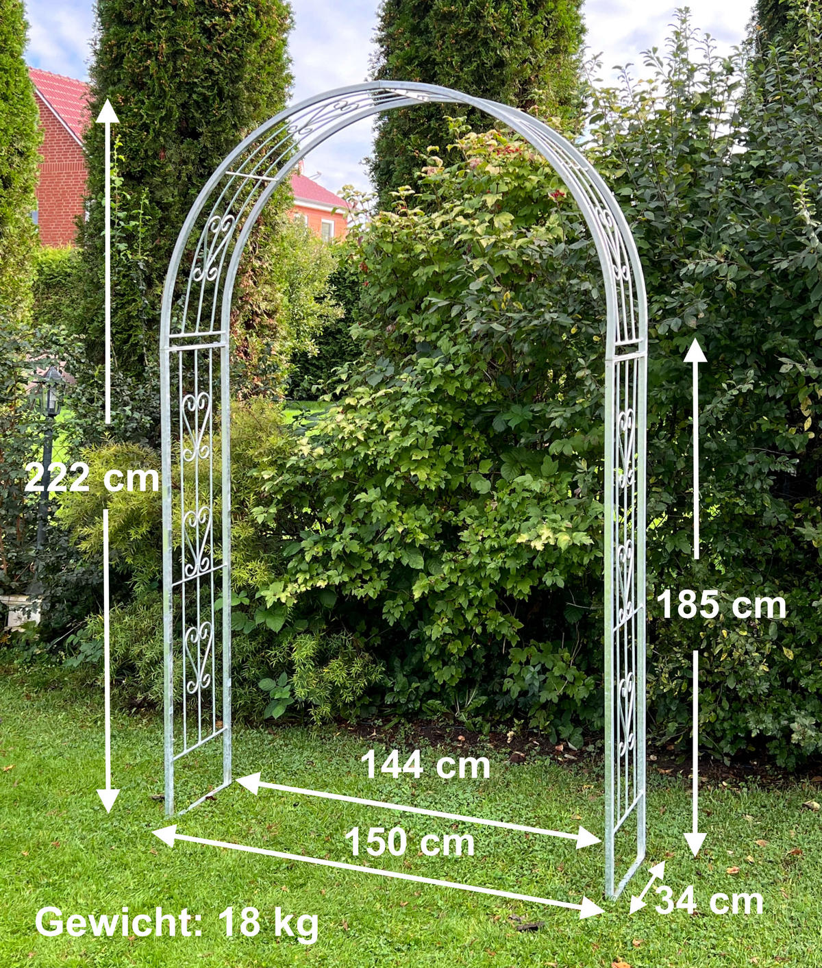 ROSENBOGEN Metall Verzinkt Massiv 150 cm Torbogen - Grau, Metall (150/222/34cm) - DanDiBo