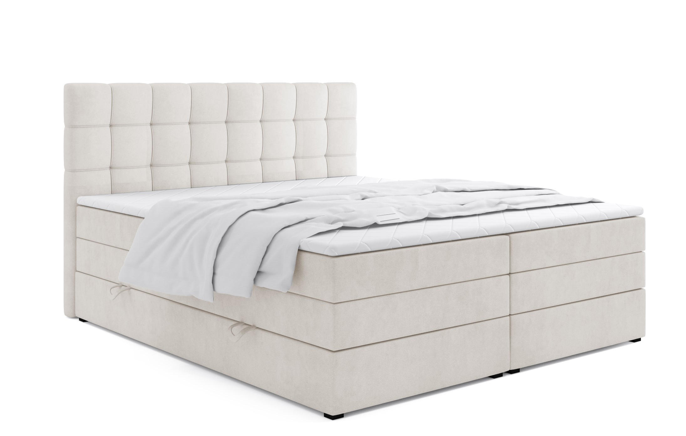 BOXSPRINGBETT Igella King Ecru 120x200 cm mit Matrazen H3 & Topper - Ecru, Holz (120/200cm) - Labett