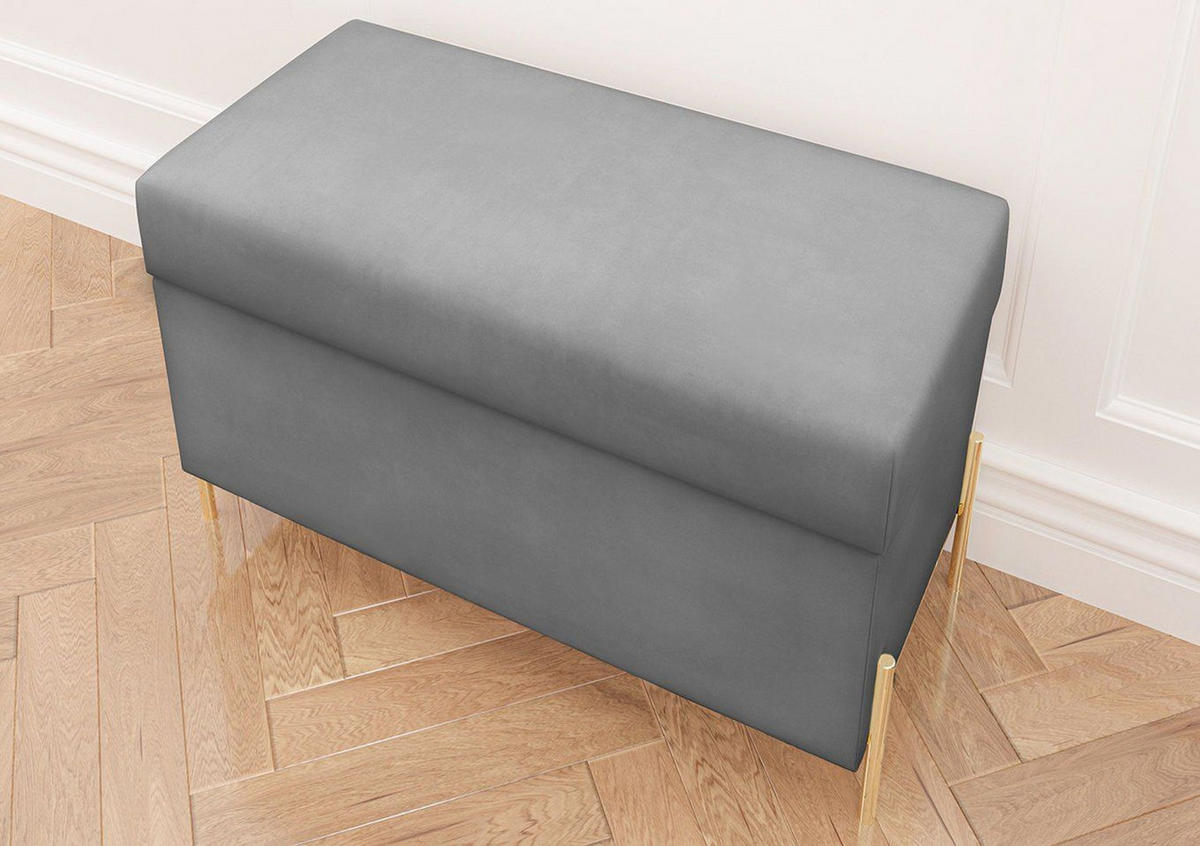 HOCKERBANK Borgo Mit Stauraum, Samt Hell Grau, Metal Gold - Goldfarben/Hellgrau, Holzwerkstoff/Metall (80/46/37cm) - Dancan