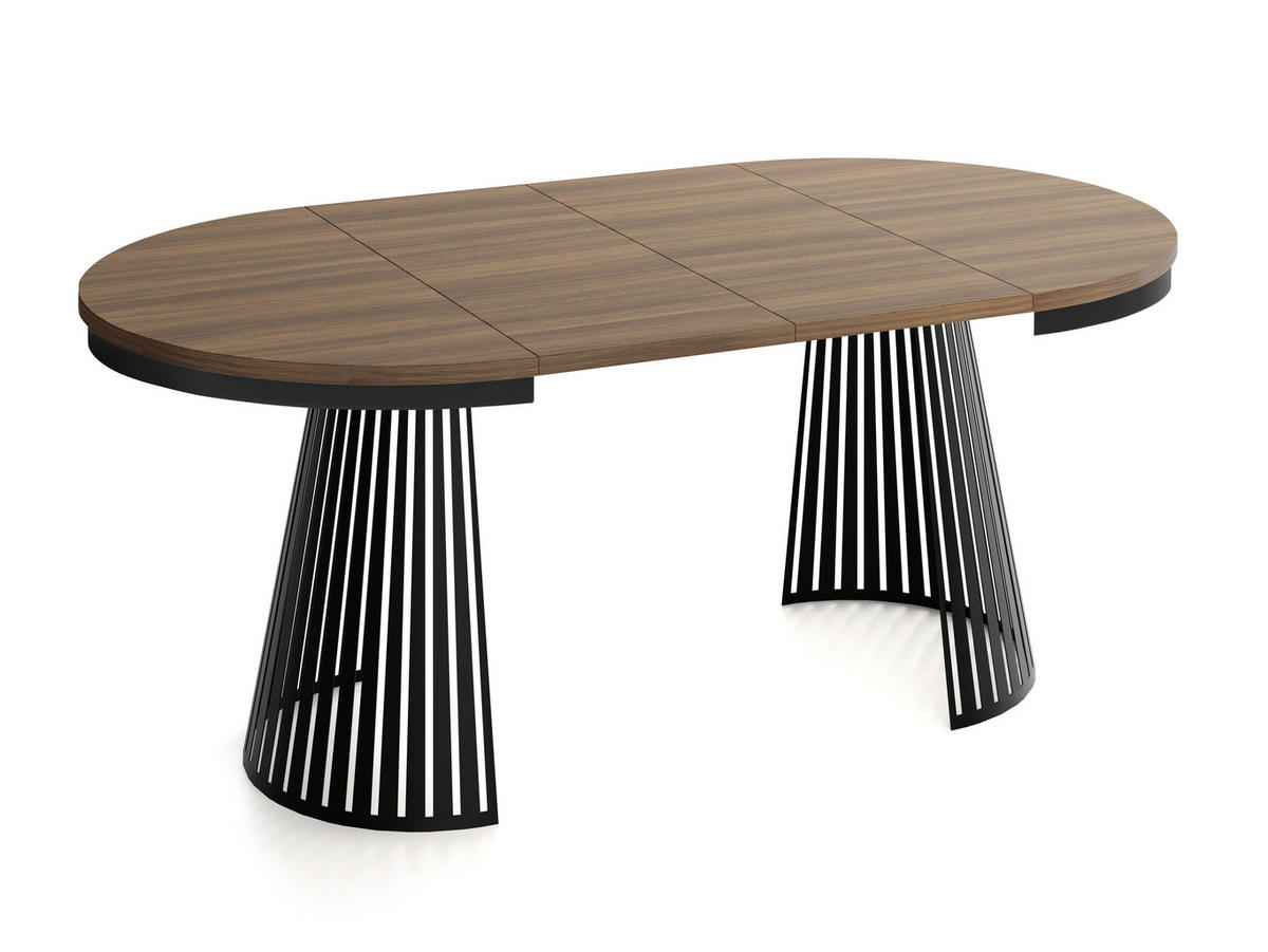 ESSTISCH Naro rund ausziehbar mit Schwarzem Lamellen-Metallgestell, Walnuss Braun 120-200/120/76 cm - Walnussfarben/Schwarz, Holzwerkstoff/Metall (120/120/76cm) - WFL GROUP