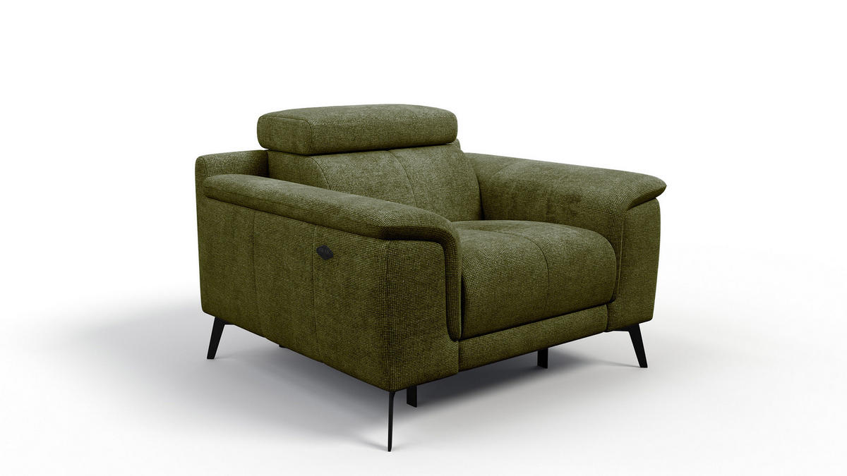 SESSEL FIERO mit Relaxfunktion, olivgrün - Schwarz/Olivgrün, Holzwerkstoff/Textil (114/82/103cm) - Courtois Laville