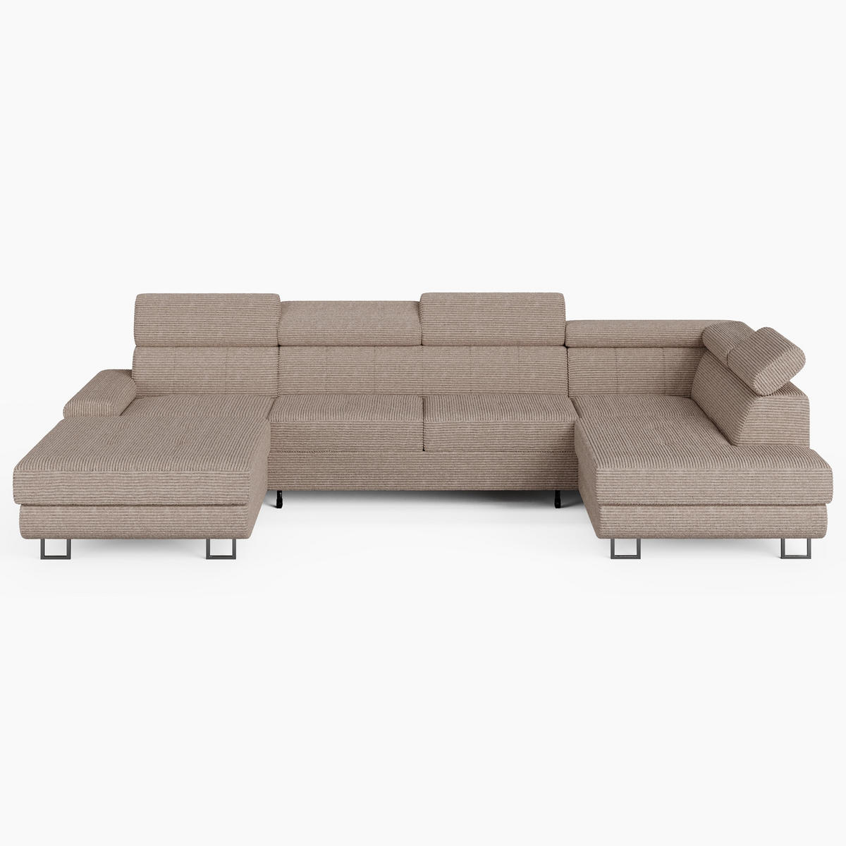 WOHNLANDSCHAFT MARRY Rechts Beige Cord-Stoff mit Schlaffunktion und zwei Bettkästen - Beige, Holz/Metall (190/90/335cm) - Barchello