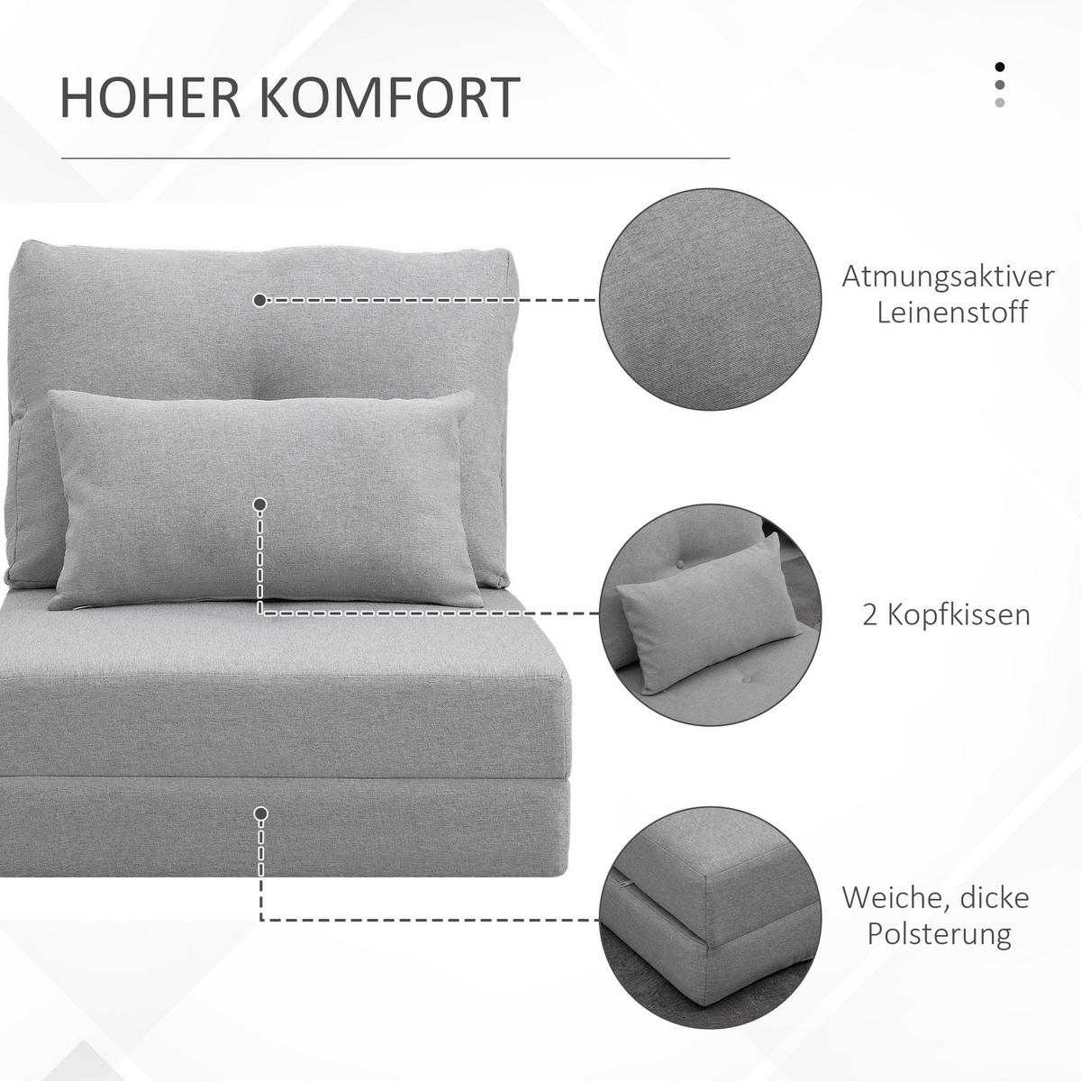 BODENSESSEL 2-in-1 Klappbett mit verstellbarer Rückenlehne Grau - Grau, Metall (60/56/80cm) - HOMCOM